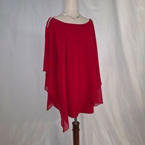 DB 1962 Ruby Red Gemstone Poncho Style Flowy Blouse Size 2X